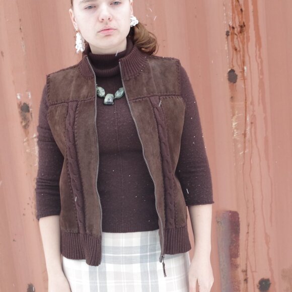 Beautiful  Vintage Chocolate Brown Front Leather Vest Size small, back and trim - Picture 4 of 13